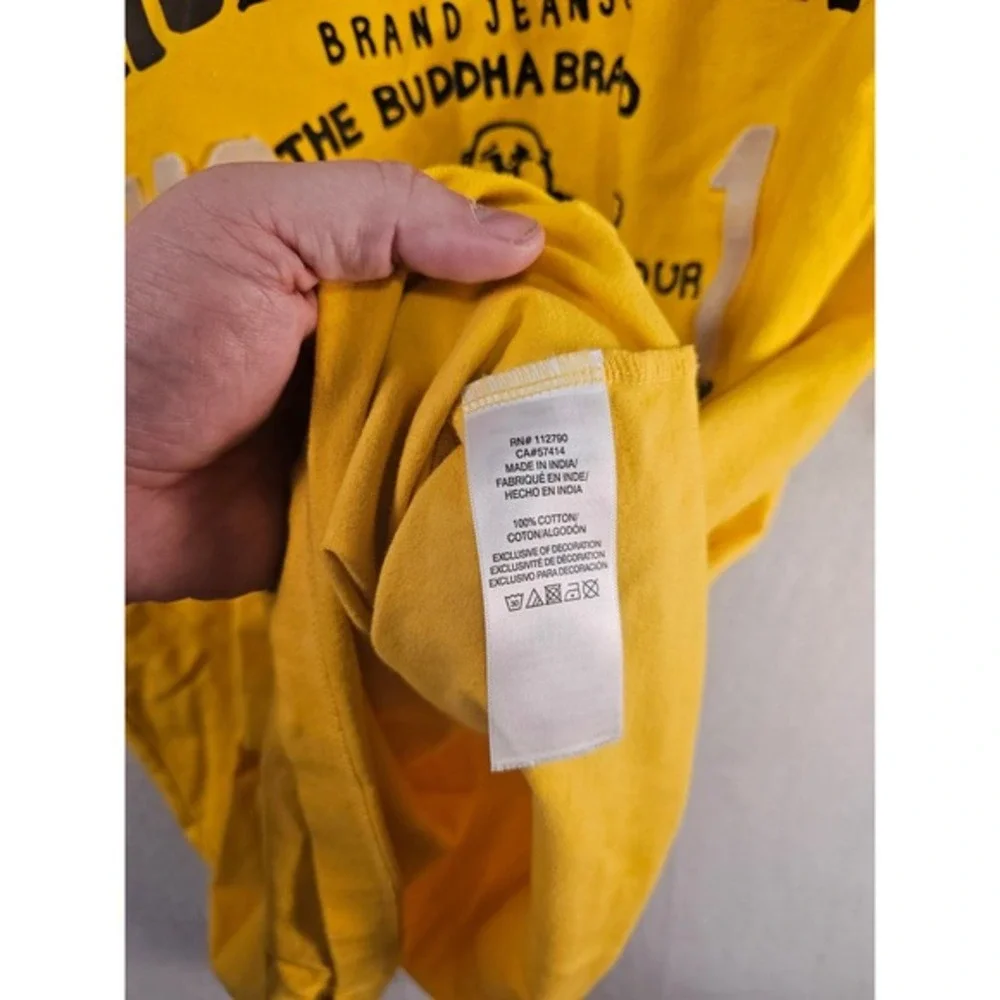 True Religion Brand Jeans Buddha Tour Graphic‎ Yellow Mens T-Shirt #1639
